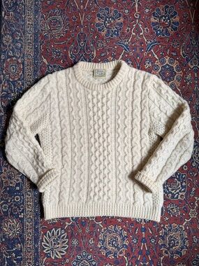 Vintage Gaeltarra Wool Aran Fisherman Cable Knit Sweater Made in Ireland Medium
